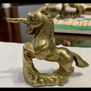 VINTAGE SMALL BRASS UNICORN 2”X2 1/2”
